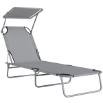 Outsunny Folding Sun Lounger with Canopy, Reclining Sunbed with 4-Position Adjustable Backrest, 600D Oxford Cloth, Portable Garden Lounger Recliner Chair for Beach, Camping, Patio, Light Grey