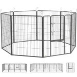 PawHut Welpenauslauf, modulares Design, 16 Elemente, 2 Türen, wetterfest, Stahl, 3,2 x 3,2 x 1 m, grau