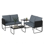 Outsunny Ensemble de jardin extérieur 4 pièces avec 2 canapés 2 places 2 tables en verre coussins housses amovibles et poches gris