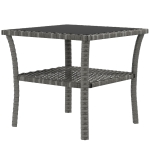 Outsunny Table d'appoint en résine tressée 2 niveaux 50x50x45cm, table basse de jardin carrée plateau en verre trempé, gris