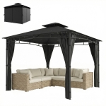 Outsunny Tonnelle de Jardin Extérieur Cadre de Toit Rétractable et Double Toit UV50+Imperméable 3x3m Gris Anthracite