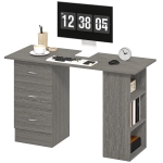 HOMCOM Bureau d'ordinateur réversible, table informatique avec 3 tiroirs et 3 étagères ouvertes, 120 x 49 x 72 cm, gris