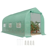 Outsunny Serre tunnel de jardin 8m², serre de jardin tunnel avec 1 porte et 6 fenêtres, bâche PE 140g/m² 400x200x200cm vert