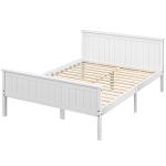 HOMCOM Cadre de lit 140 x 200 cm, lit simple en bois massif avec sommier à lattes tête et pied inclus, assemblage facile, blanc