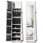 HOMCOM Armoire à Bijoux pivotante verrouillable boîte à bijoux avec Miroir - Armoire Bijoux Multi-Rangement - en Bois Blanc