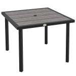 Outsunny Square Garden Dining Table with Parasol Hole, Slatted Top, Metal Frame, 86 x 86 x 71 cm, Light Grey