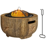 Outsunny Vuurschaal in boomstronkontwerp, vonkenrooster, houtskoolrooster, pook, Ø61,5 x 39 cm