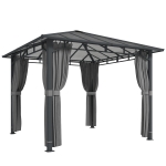 Outsunny Gartenpavillon ca. 3 x 3 m Metall Pavillon mit 6 mm Polycarbonat-Dach 4 Seitenteile, UV50+ Dunkelgrau
