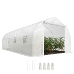 Outsunny Serre Tunnel de Jardin 18 m² dim. 5,95L x 3l x 2H m Porte + 8 fenêtres enroulables Acier galvanisé bâche PE Haute densité Blanc
