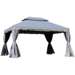 Outsunny Cenador de Jardín 4x3m Pabellón de Jardín Gazebo con Doble Techo Estructura de Aluminio UPF50+ para Exterior Gris
