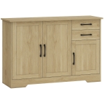 HOMCOM Sideboard with 2 Drawers Modern Storage Cabinet, Kitchen Cupboard with Adjustable Shelf and 3 Doors Natural