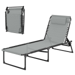 Outsunny Bain de Soleil transat Pliable Dossier inclinable Multi-Positions Acier thermoplastique Lacets élastiques Noir textilène Gris