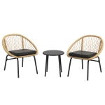 Outsunny Zestaw mebli ogrodowych z rattanu 3-częściowy, zestaw mebli balkonowych z stolikiem kawowym, 2 krzesłami, zestaw wypoczynkowy z poduszkami, zestaw mebli ogrodowych, poliester, żółty