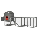 PawHut Poulailler Extérieur Grand en Bois 300x66x116 cm avec Nid Enclos Bac Amovible Toit Asphalté Rampe Gris