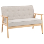 HOMCOM Sofá de 2 Plazas Tapizado en Lino Sintético Sofá Nórdico con Patas y Reposabrazos de Madera 113x67x78 cm Beige