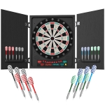 HOMCOM Cible jeu de fléchettes électronique refermable 27 jeux 202 variations jusqu'à 8 joueurs affichage LED haut-parleur 12 fléchettes et 30 pointes souples de rechange noir