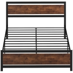 HOMCOM Cadre de lit double 200 x 160 cm en acier avec sommier et tête de lit compatible matelas aspect bois foncé