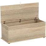 HOMCOM Coffre de rangement, banc de rangement avec couvercle rabattable et charnières de sécurité, 100 x 40 x 40 cm, naturel