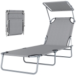 Outsunny Transat bain de soleil pliable chaise longue pliante dossier inclinable multi-positions 187 x 58 x 36 cm gris clair