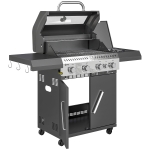 Grill gazowy 12 kW, 5 palników, boczny palnik, kółka