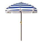 Outsunny Sombrilla de Playa con Flecos Ø190x210 cm con Protección UV40+ Antiviento Impermeable Bolsa de Transporte Azul y Blanco