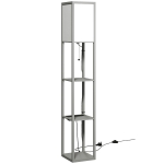 HOMCOM Floor Lamp with Shelves, 3 Layer Column Modern Standing Lamp for Living Room, Bedroom, Office, Grey