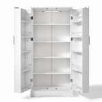 Multifunktionaler Küchenschrank mit LED-Sensorleuchte, Doppeltür mit Staufach, 60x35x128 cm, Weiß