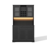 Küchen-Hochschrank mit Vitrine, fünf Türen, eine Schublade, verstellbaren Einlegeböden, 105x40x180 cm, Schwarz