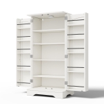 Küchenschrank mit LED-Sensorlicht, großer 2-türiger Aufbewahrungsschrank mit verstellbaren Regalböden & Türablagen, 60×40×120 cm, Weiß