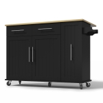 Mobile Kücheninsel mit ausklappbarer Arbeitsplatte, 3-stufigem ausziehbarem Schrank-Organizer, 120x40/65x90 cm, Schwarz+Naturfarbe
