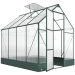Outsunny Garden Walk-in Polycarbonate Greenhouse with Raised Garden Bed, Temperature Controlled Window, Aluminium Frame & Foundation, 6 x 8ft