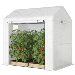 Outsunny Serre de jardin PE, serre de balcon, bâche renforcée 135 g/m², châssis en acier, porte zippée, 200 x 140 x 200 cm, blanc