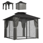 Outsunny Pavillon 3 x 3 m à toit rigide avec cadre en aluminium et toit double en acier galvanisé, gris foncé