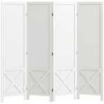 HOMCOM Paravan interior din lemn 4 panouri separator de cameră pliabil panou perforat 152 x 1,7 x 144,5 cm alb