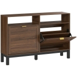 HOMCOM Shoe Cabinet with 2 Flip Drawers, Narrow Shoe Storage Top for Entryway Hallway, Rustic Brown