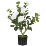 HOMCOM Plantă Artificială de Camelie 65cm Copac Artificial în Maceta cu Flori de Mătase Realiste 116 Hojas Efecto Musgo Alb