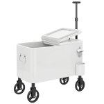 Outsunny Carrito Nevera de 56L con Ruedas Mango Ajustable Abrebotellas Recogetapas Drenaje y Asa 75x35x120 cm Blanco