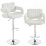 HOMCOM Bar Stools Adjustable Swivel Kitchen Chairs with Backrest Armrest Set of 2 PU Leather White