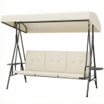 Outsunny Balancelle de jardin 3 places grand confort inclinaison toit réglable, 2 tablettes latérales, coussins, acier polyester