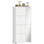 HOMCOM Meuble à chaussures 16 paires armoire à chaussures 4 tiroirs rabattables 2 portes en miroir étagères réglables blanc