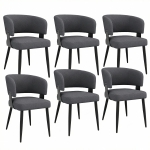 Set of 6 Modern Dining Chairs with High‑Resilience Foam Seat, Upholstered Chairs with Ergonomic Curved Back, 54L x 50W x 81.5H cm, Gray