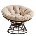 Poltrona Papasan, girevole a 360°, cuscino spesso, struttura in acciaio, 92x92x67 cm, Beige