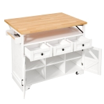 Multifunctional Kitchen Cart with 3 Drawers and 2 Glass-Front Doors, Mobile Kitchen Island with Drop-Leaf Table, 120L x 71W x 98H cm, White