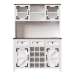 Tall Kitchen Cabinet with Integrated 2 AC + 2 USB Power Strip, Modern Sideboard with 4 Doors & 3 Drawers, 120L x 40W x 170H cm, White