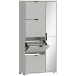 HOMCOM Scarpiera con Specchio, 4 Cassetti Ribalta, Scarpiera Ingresso, Grigio