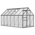Outsunny Serre de jardin en aluminium polycarbonate avec fondation, serre avec fenêtre réglable porte coulissante 190x375x199cm