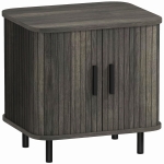 HOMCOM Nightstand with Sliding Doors and Metal Legs Grey