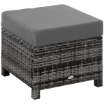 Outsunny Outdoor PE Rattan Footstool, Patio Wicker Ottoman with Cushion, for Backyard Garden Poolside Living Room 50 x 50 x 35 cm, Grey
