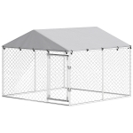 PawHut Enclos pour Chiens d'Extérieur en Acier Galvanisé avec Toit en PE, Anti-UV, Imperméable, Double Fermeture, Argent