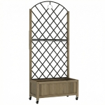 Outsunny Jardinera de Madera con Enrejado Metálico y Ruedas para Plantas Trepadoras Macetero Elevado 72x36x168 cm Carbonizado